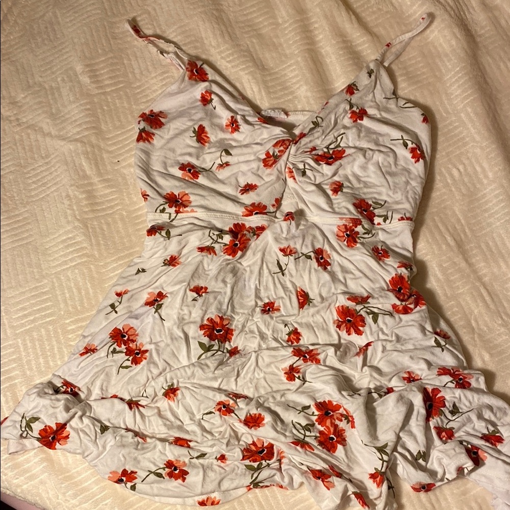Garage Floral White and Red Dress